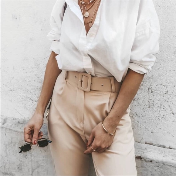 Zara Belted Beige Nude Flared Pants 